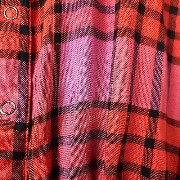 Free People Pacific Dawn Plaid Shirt Womens Size MED Drawstring Waist Snap Front - Picture 6 of 10